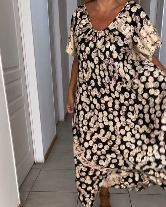 V-neck printed short-sleeved dress