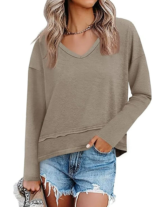 Long Sleeve V-Neck Casual Loose T-Shirt