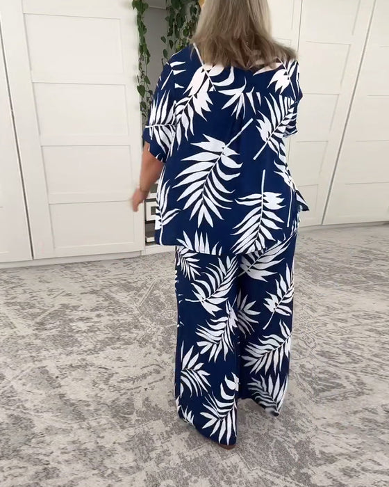 Three-Piece Hawaiian Print Swimsuit