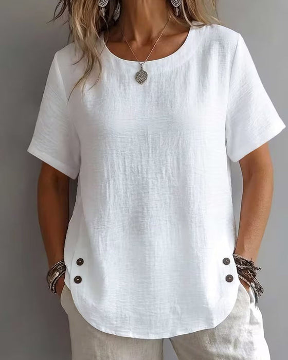Crew Neck Solid Color Simple T-Shirt 100%Cotton