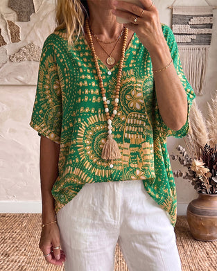 Ethnic Print V-Neck Blouse