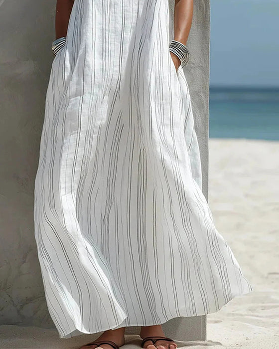 Square Neck Pinstripe Camisole Strap Maxi Dress