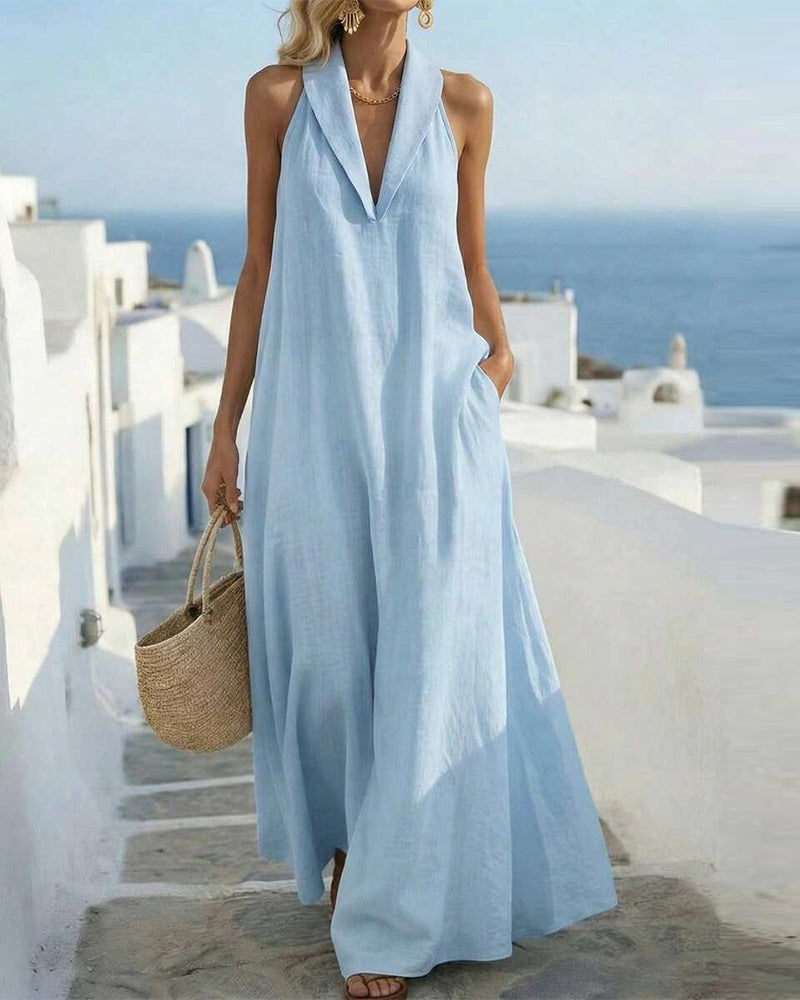 V-Neck Fold Over A-Line Dress