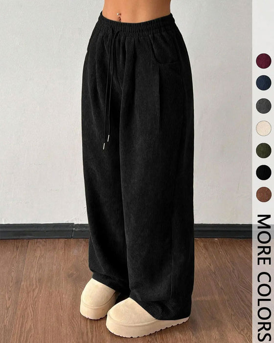 Drawstring Corduroy Long Pants