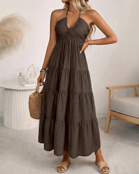 Halter Bandeau Multi-Layer Ruffle Dress