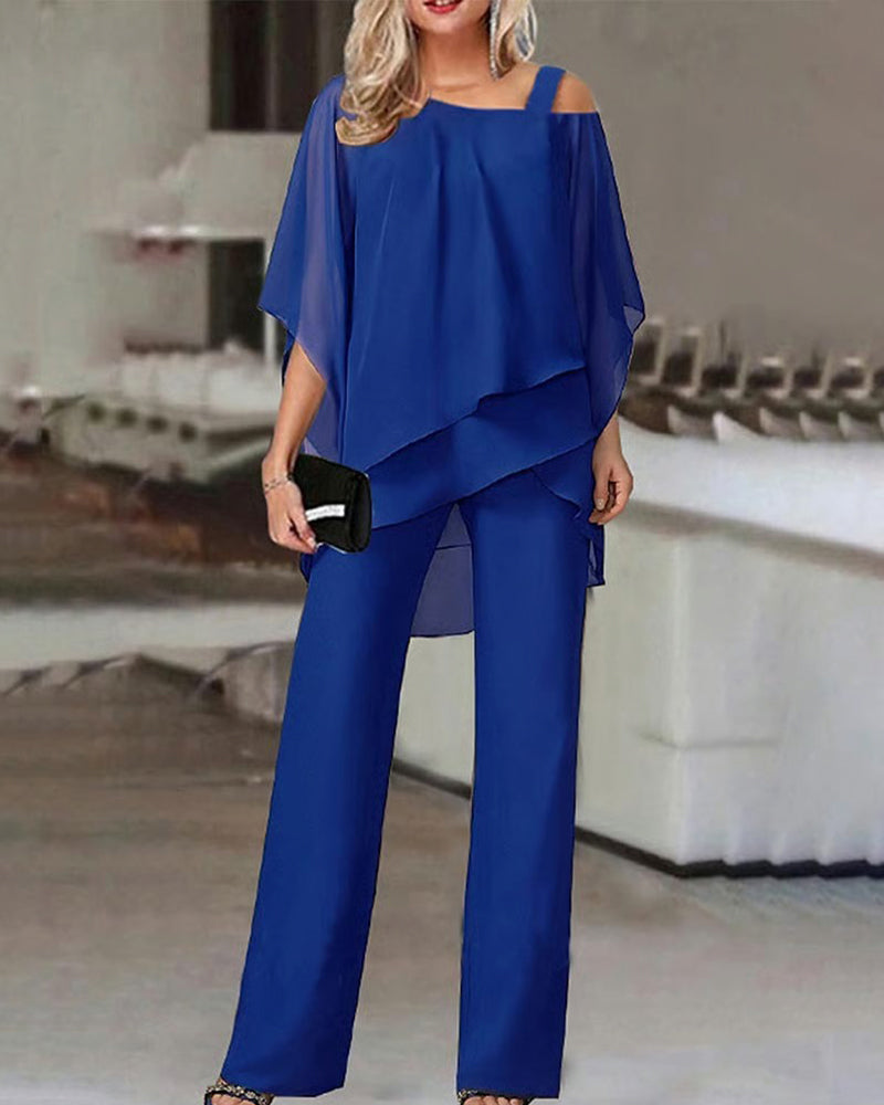 Off-Shoulder Batwing Sleeve Two-Piece Set