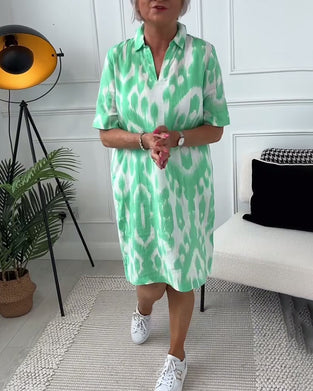 Lapel short sleeve printed dress