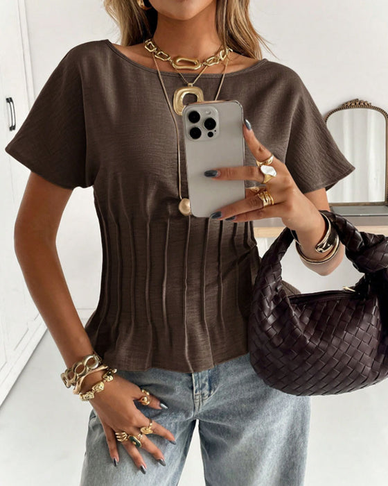 Pleated Short Sleeve Blouse