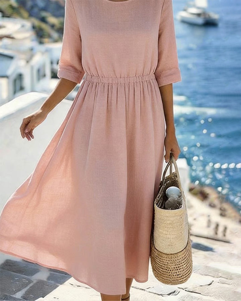 Half Sleeve Round Neck Waist A Hem Dress