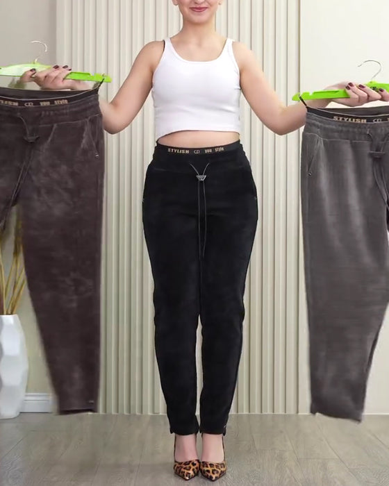 Drawstring Elastic Waist Corduroy Pants