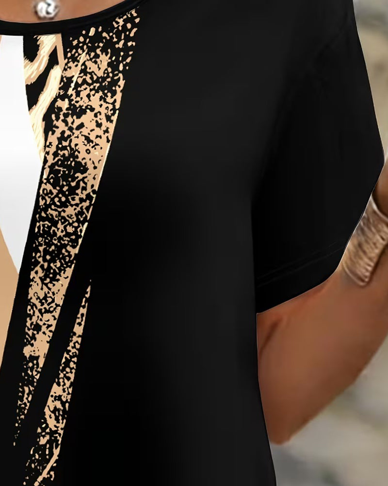 Irregular Print Short Sleeve Blouse