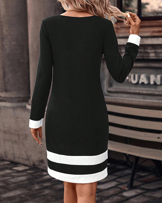 Round neck colorblock large flower dress