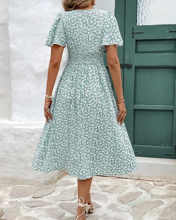 Floral V-Neck Waist Dress