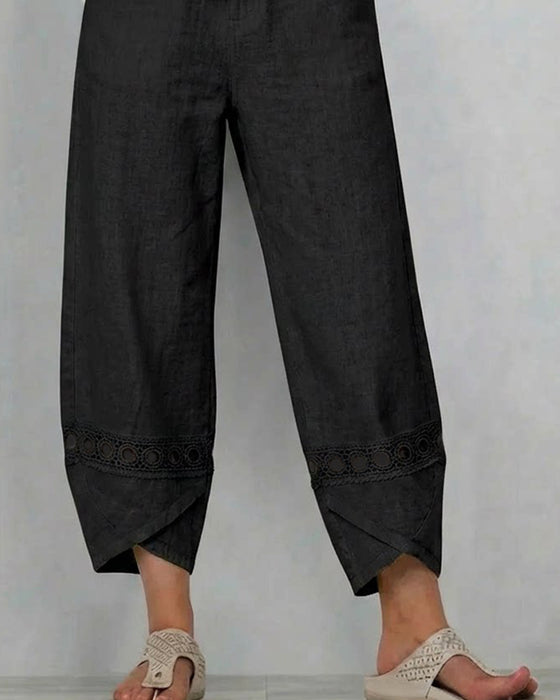 Solid Color Openwork Casual Pants