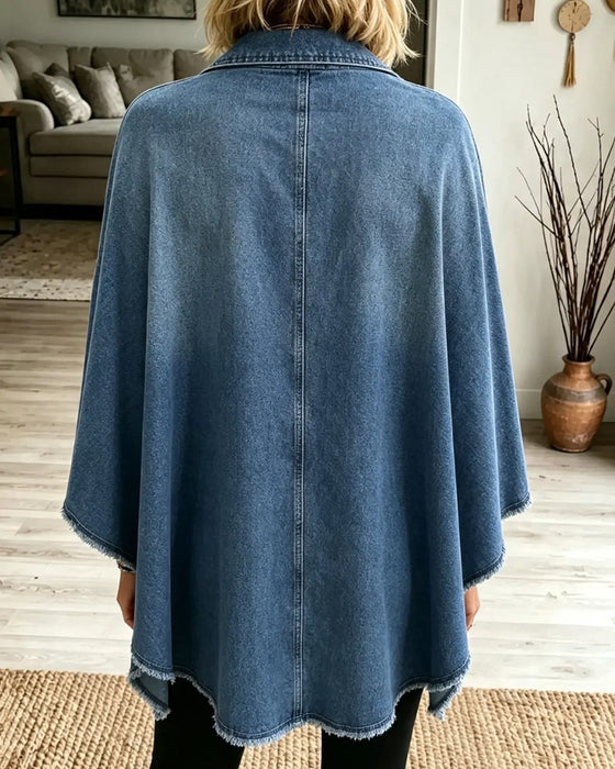 Lapel Zipper Fringe Denim Coat