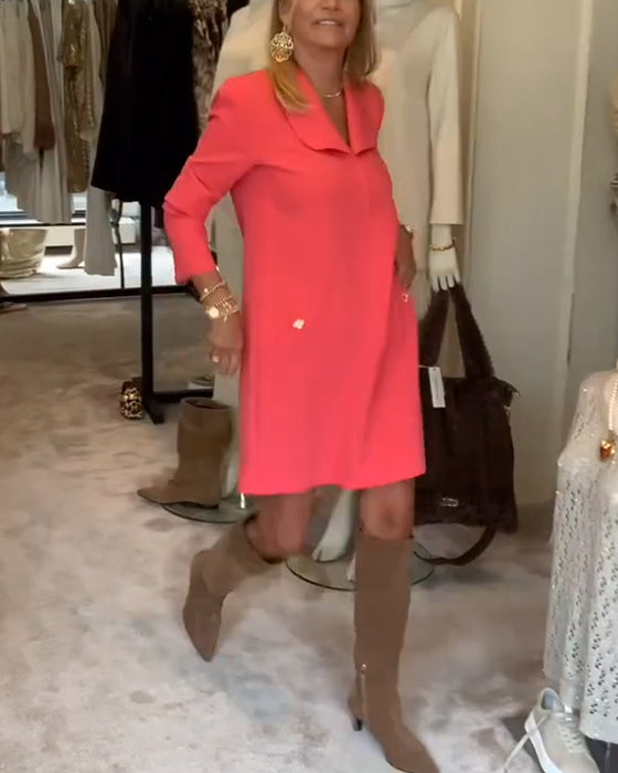 Solid Pocket Side Fashionable Tunic Dress