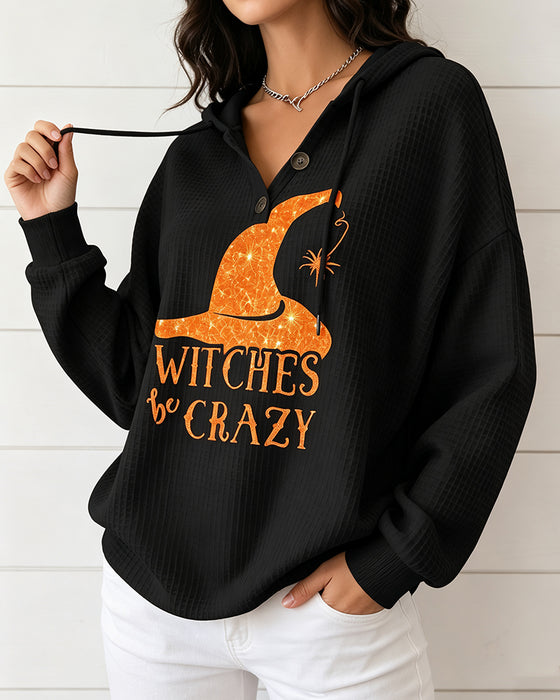 V-Neck Printed Drawstring Sweatshirt