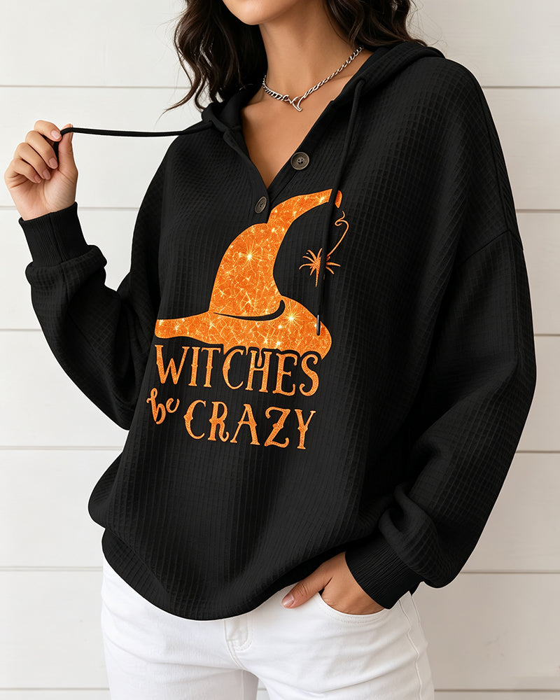 V-Neck Printed Drawstring Sweatshirt