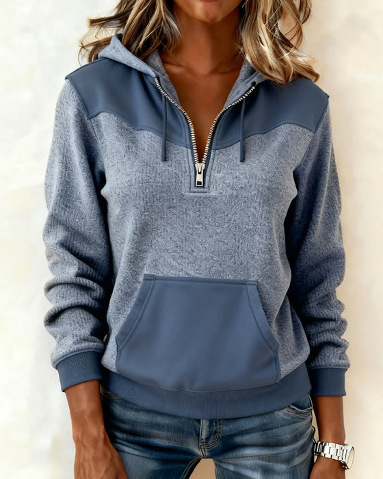 Casual Half-Zip Pocket Hoodie