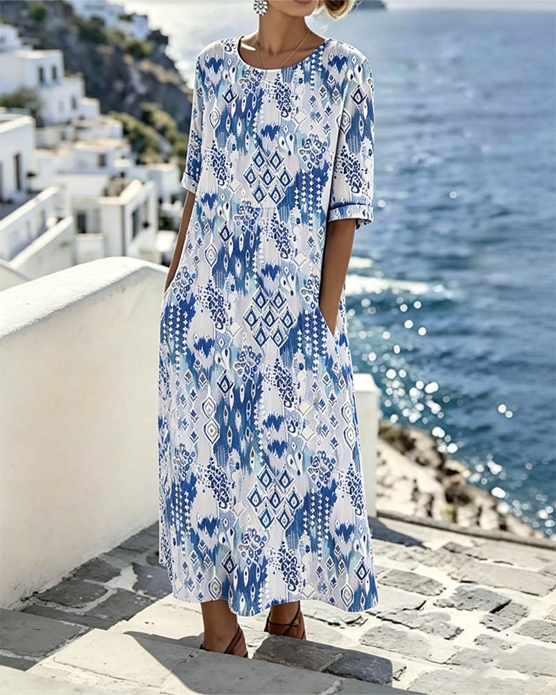 Round Neck Resort Print Dress
