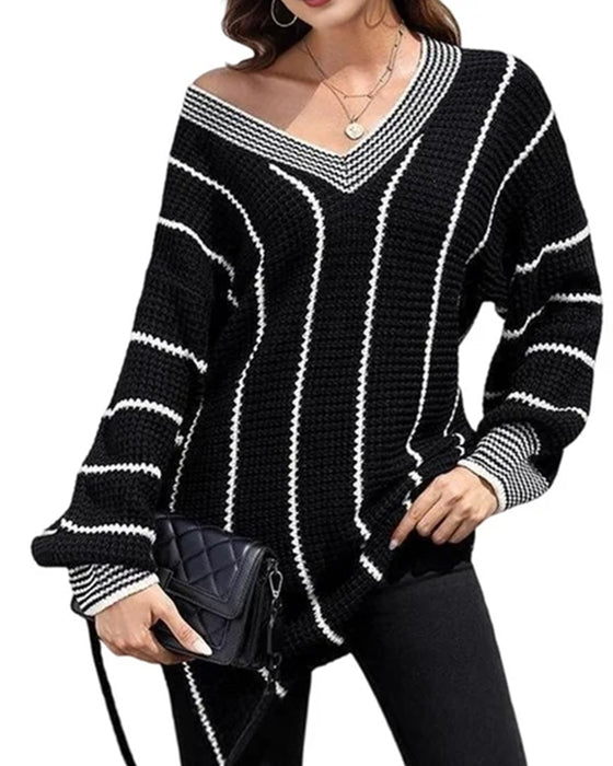 Casual Loose Fit Stripe Pullover Sweater