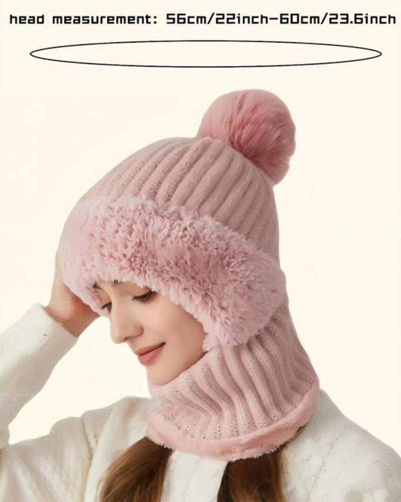 Women's Solid Color Pom Pom Decor Beanie Hat