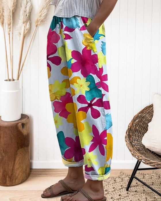 Floral print pocket pants
