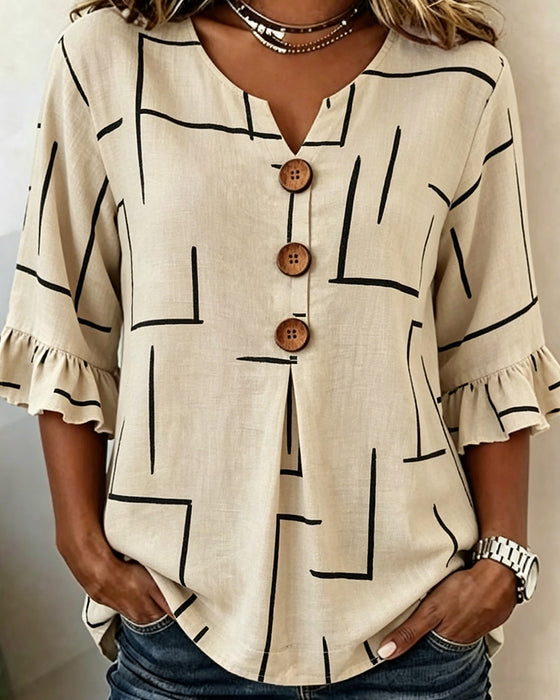 Ruffle Sleeve Striped Print Blouse