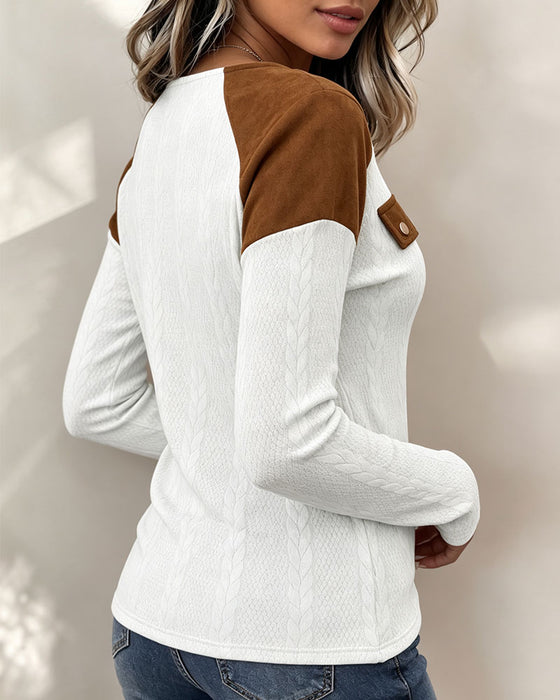 Crew Neck Zip Color-Block Top