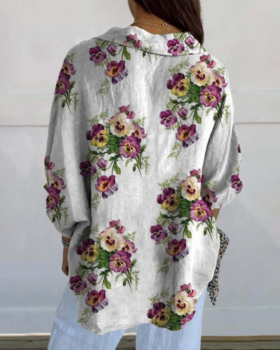 Casual floral print three quarter sleeve shirt