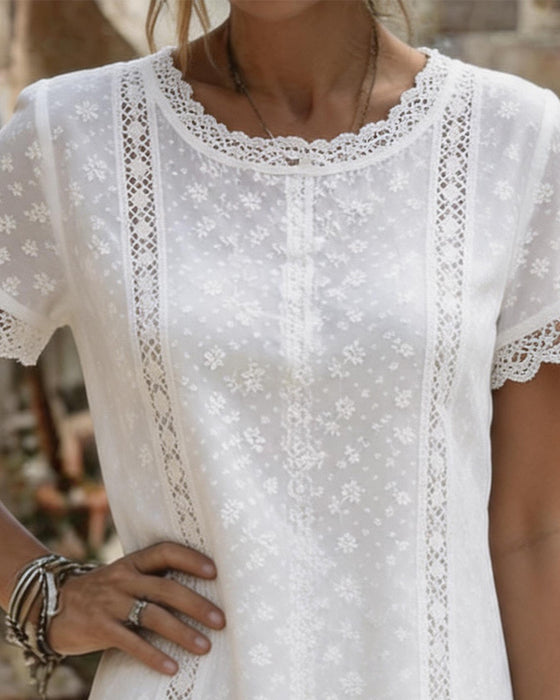 Round Neck Lace Cutout Sheath Dress