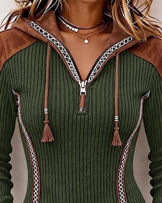 Hooded Zip Casual Top