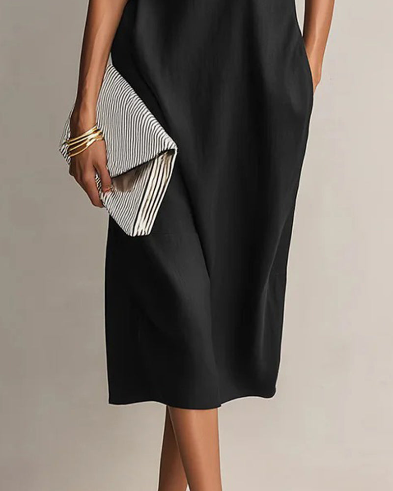 Solid Color Lapel Collar Casual Dress