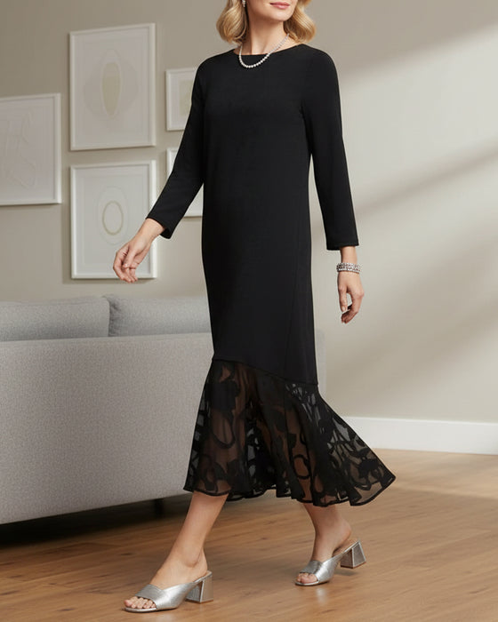 Mesh Splicing Round Neck Fashion Dress