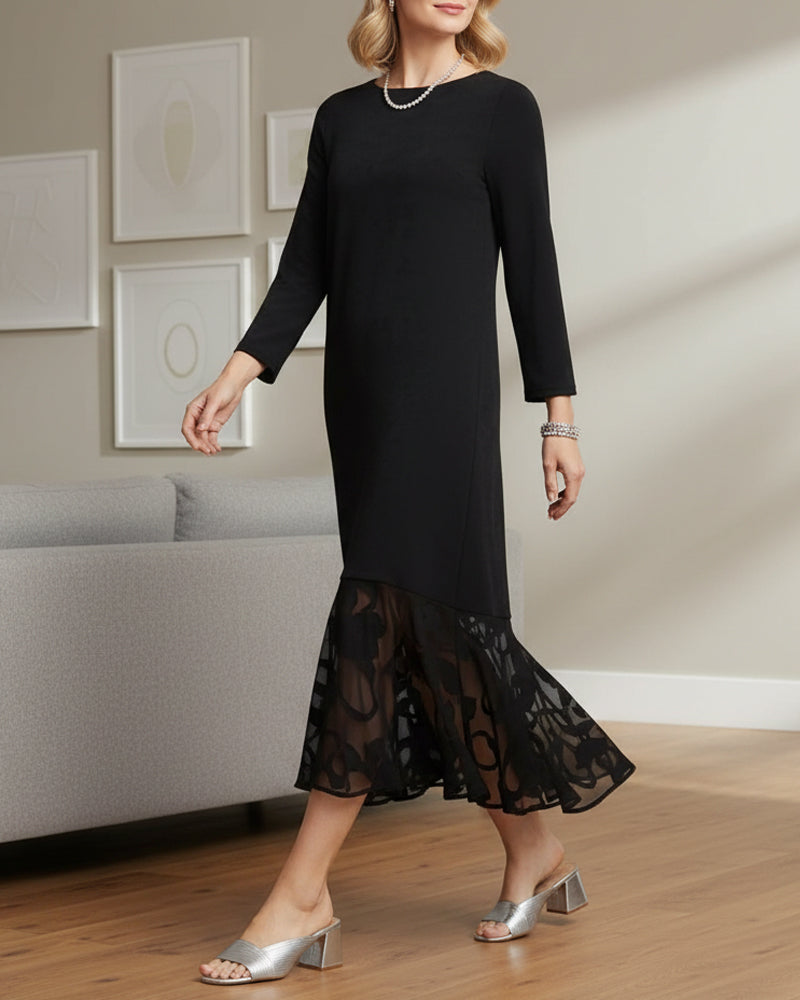 Mesh Splicing Round Neck Fashion Dress