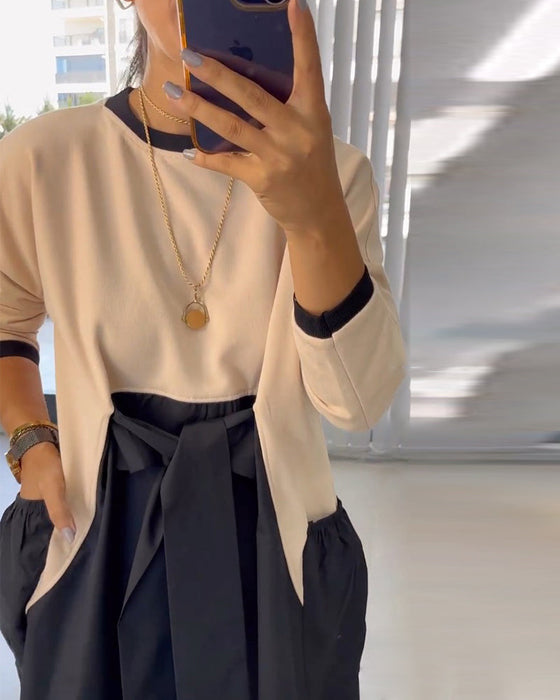 Casual dress with patchwork pockets