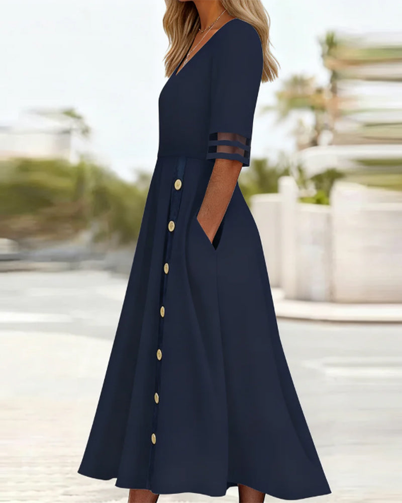 V-Neck Solid A-Line Dresses