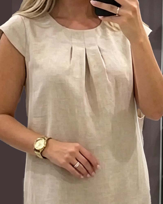 Flutter Sleeve Crewneck Sheath Dress
