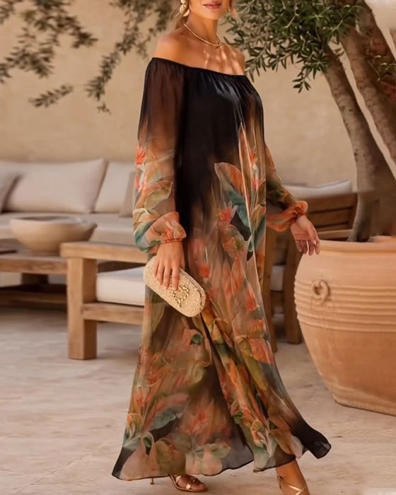 Off-Shoulder Floral Gradient Dress