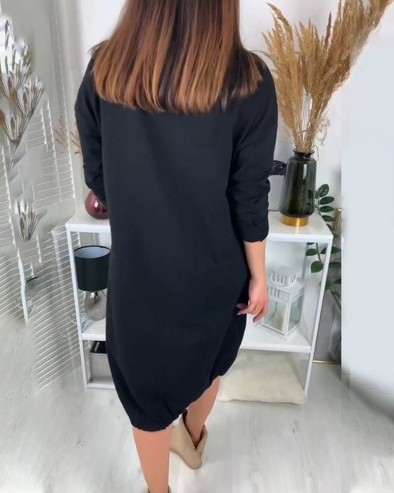 Drawstring round neck pockets dress