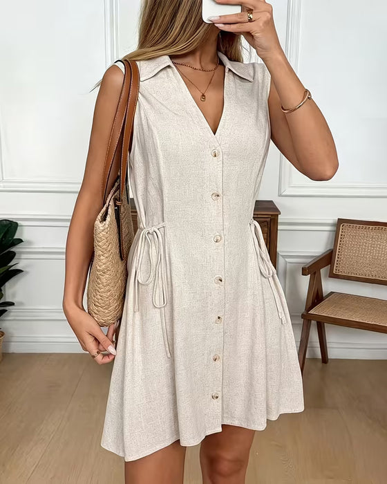 V-Neck Sleeveless Lace-Up Waist Dress