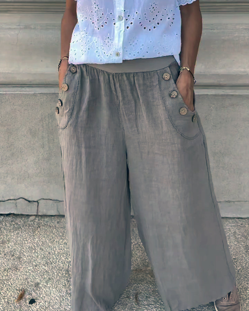 Casual Cotton And Linen Wide-Leg Pants
