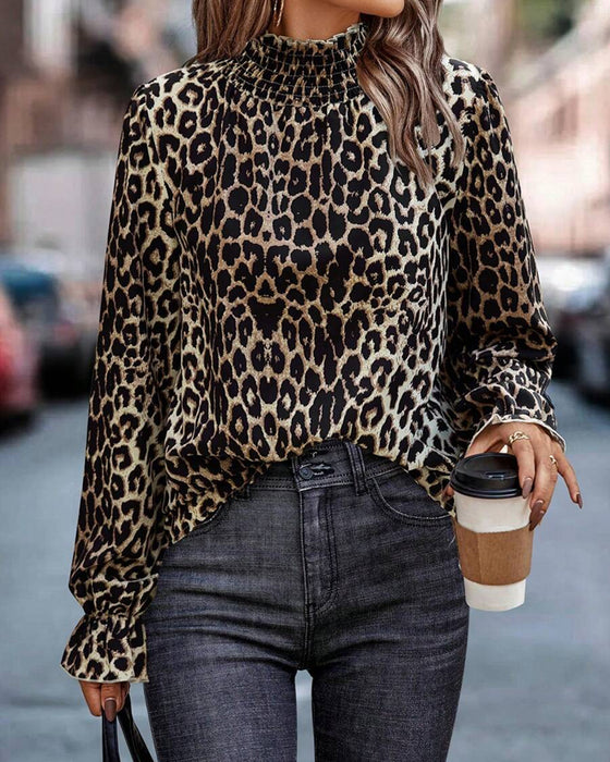 Leopard Print Long-Sleeved Top