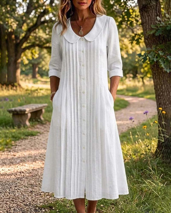 Pleated Three-Quarter Sleeve Dress