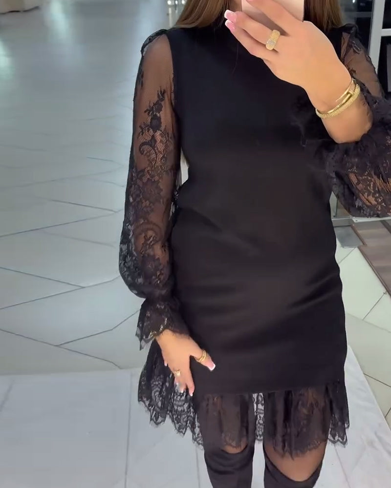 Lace-Trimmed Patchwork Dress