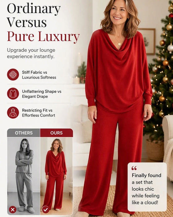 Draped Mock Neck Solid Casual Set