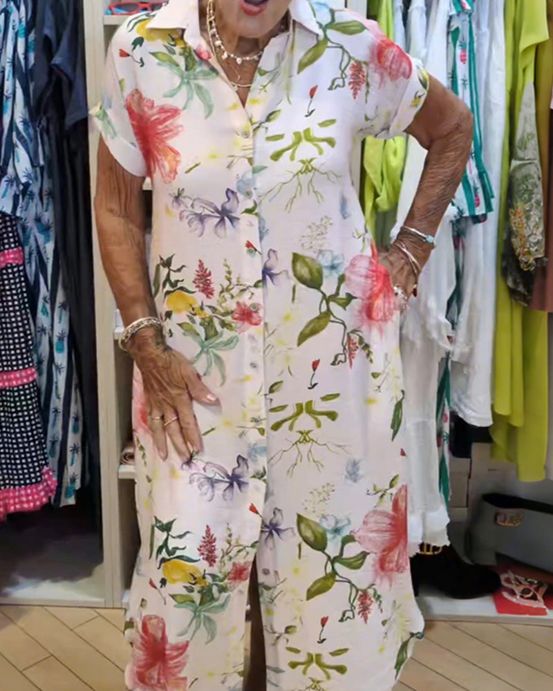 Lapel Printed Button-Down Shirt Dress