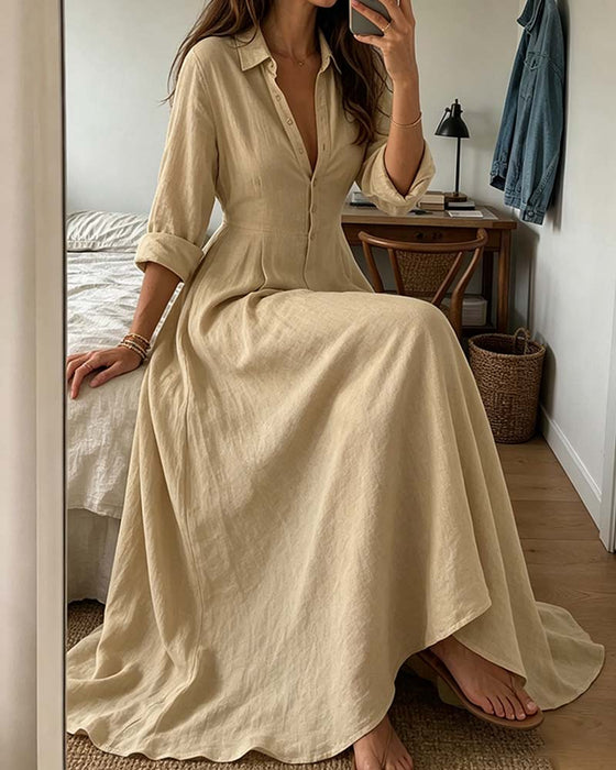 Shirt Collar Full Skirt Fitted Waist Dress