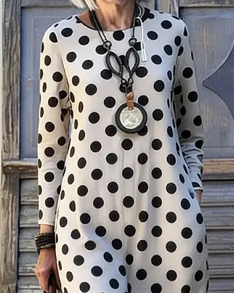 Polka Dot Round Neck Fashion Dress