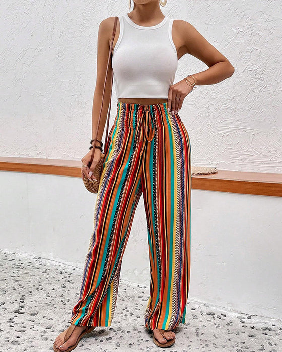 Colorful drawstring casual pants